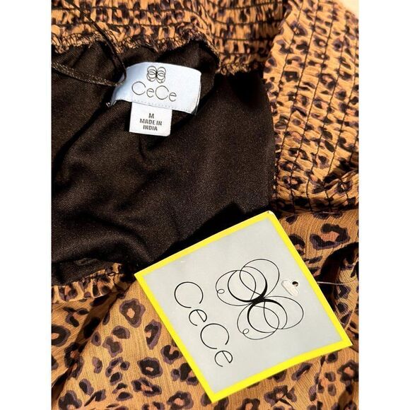 CeCe NWT Smocked Off-Shoulder Leopard Print Blouse in Spice Size M - Picture 5 of 5